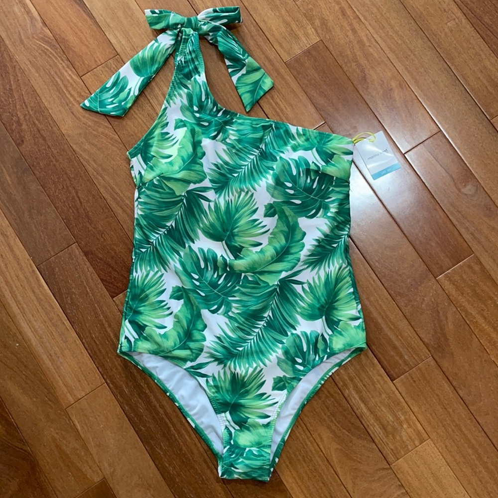 BNWT Tropic Leaves print one shoulder swimsuit-XL